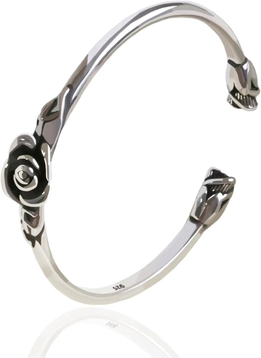 Vintage Rose Flower Bracelet S925 Sterling Silver Adjustable Open Cuff Bangle for Women