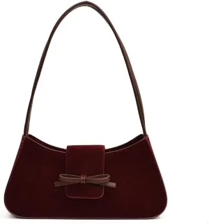 Vintage Suede Bag Trendy Bow Shoulder Bag Satchel Purse Underarm Bag Chic Hobo Bag Commute Work Bag for Women Girls