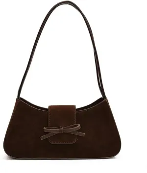 Vintage Suede Bag Trendy Bow Shoulder Bag Satchel Purse Underarm Bag Chic Hobo Bag Commute Work Bag for Women Girls