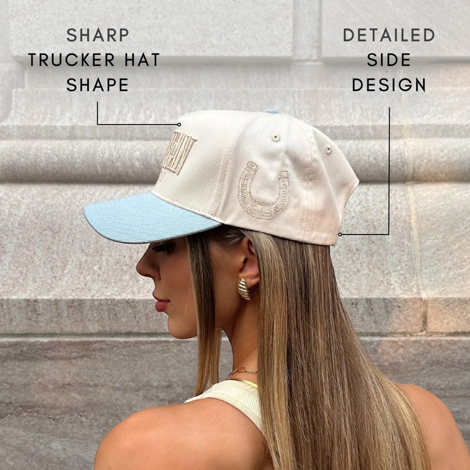 Vintage Western Trucker Hat | Men & Women | Country Cute Caps for Cowgirls Cowboys | Camo Denim Embroidered Cotton | Snapback