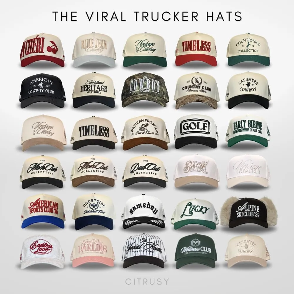 Vintage Western Trucker Hat | Men & Women | Country Cute Caps for Cowgirls Cowboys | Camo Denim Embroidered Cotton | Snapback