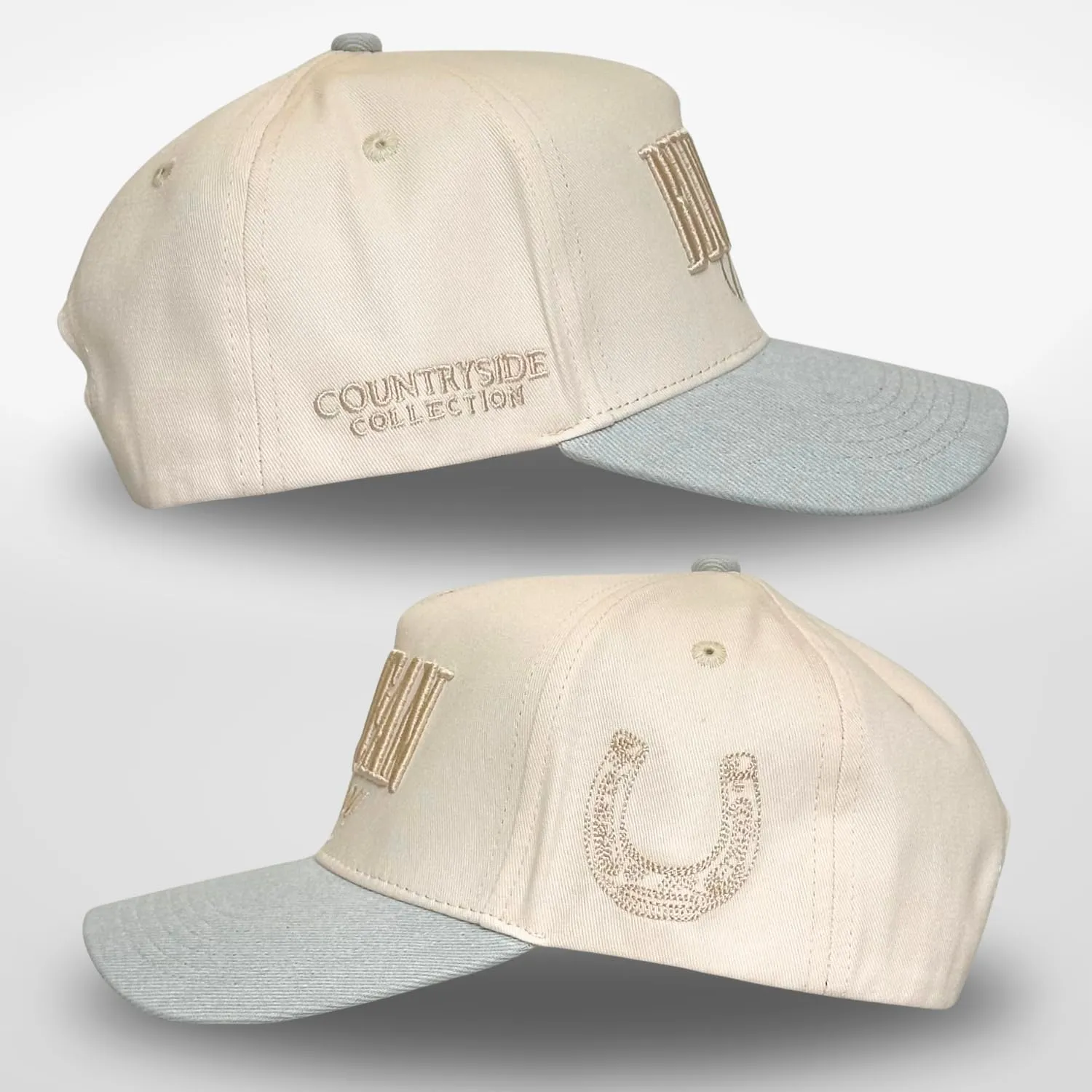 Vintage Western Trucker Hat | Men & Women | Country Cute Caps for Cowgirls Cowboys | Camo Denim Embroidered Cotton | Snapback
