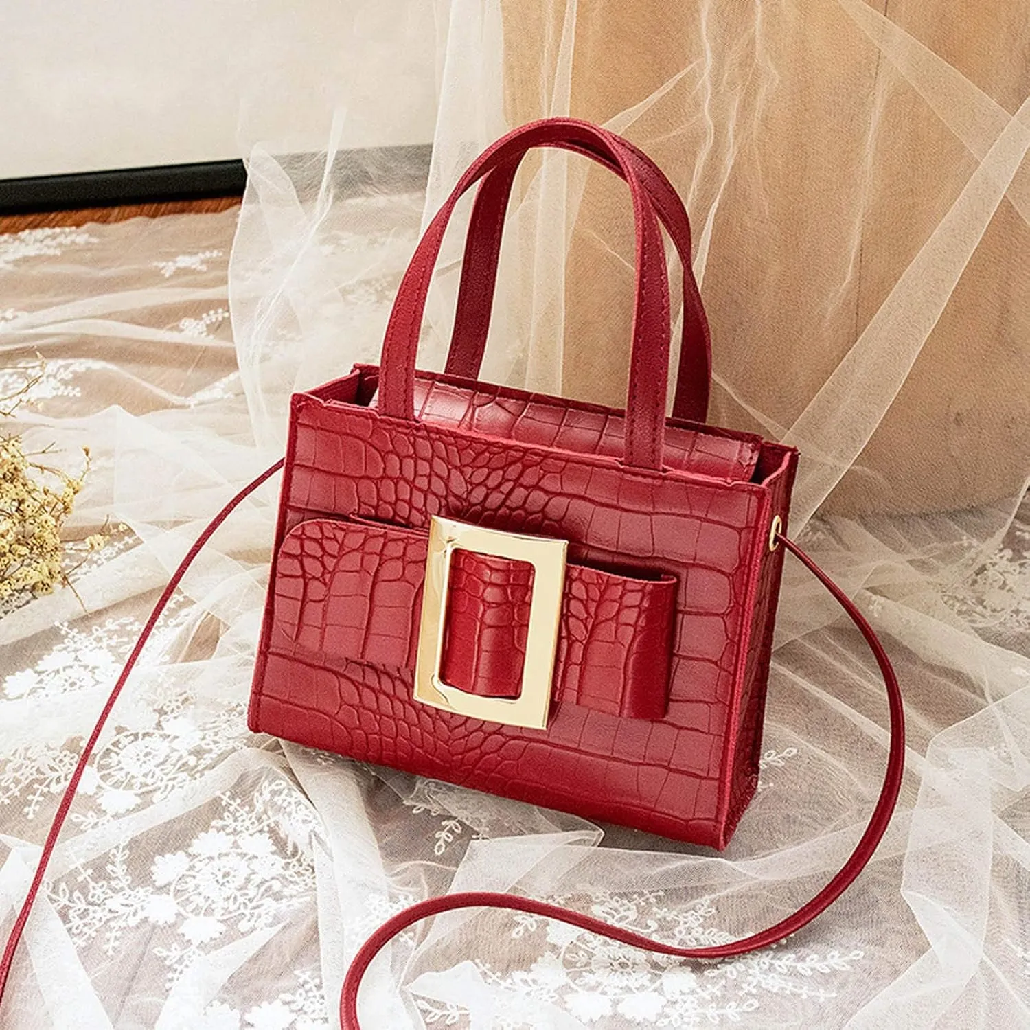 Waterproof Shoulder Bags for Women Cute Hobo Tote Handbags Mini Clutch Purses with Zipper Closure Messenger Bag(Red)