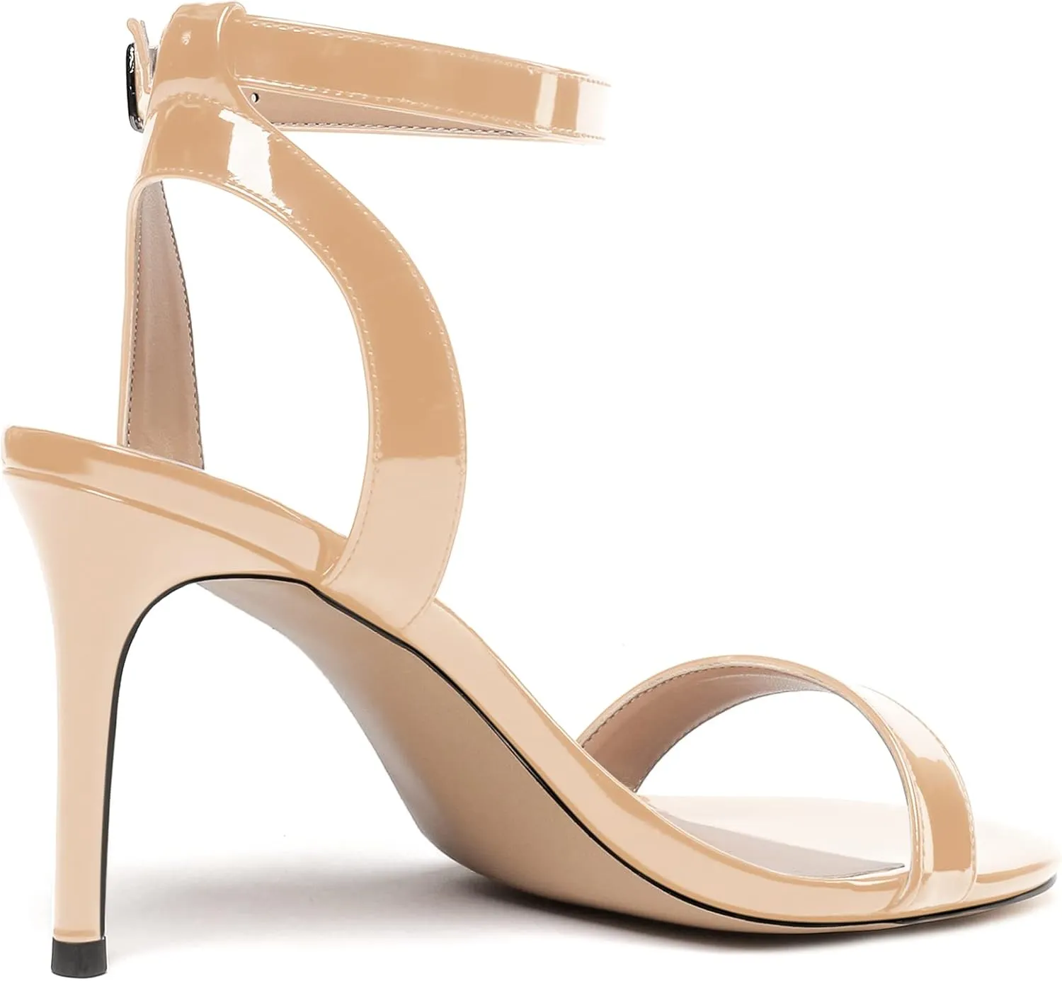 WAYDERNS Women's Ankle Strap Buckle Solid Patent Open Toe Stiletto High Heel Heeled Sandals 3.5 Inch