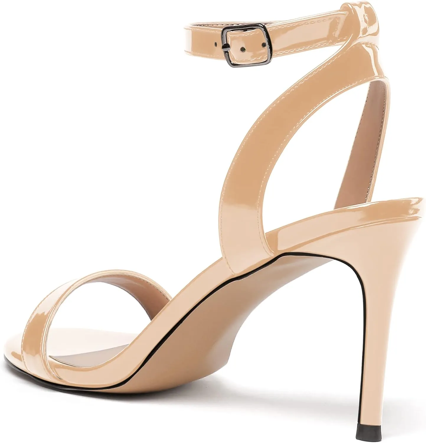 WAYDERNS Women's Ankle Strap Buckle Solid Patent Open Toe Stiletto High Heel Heeled Sandals 3.5 Inch