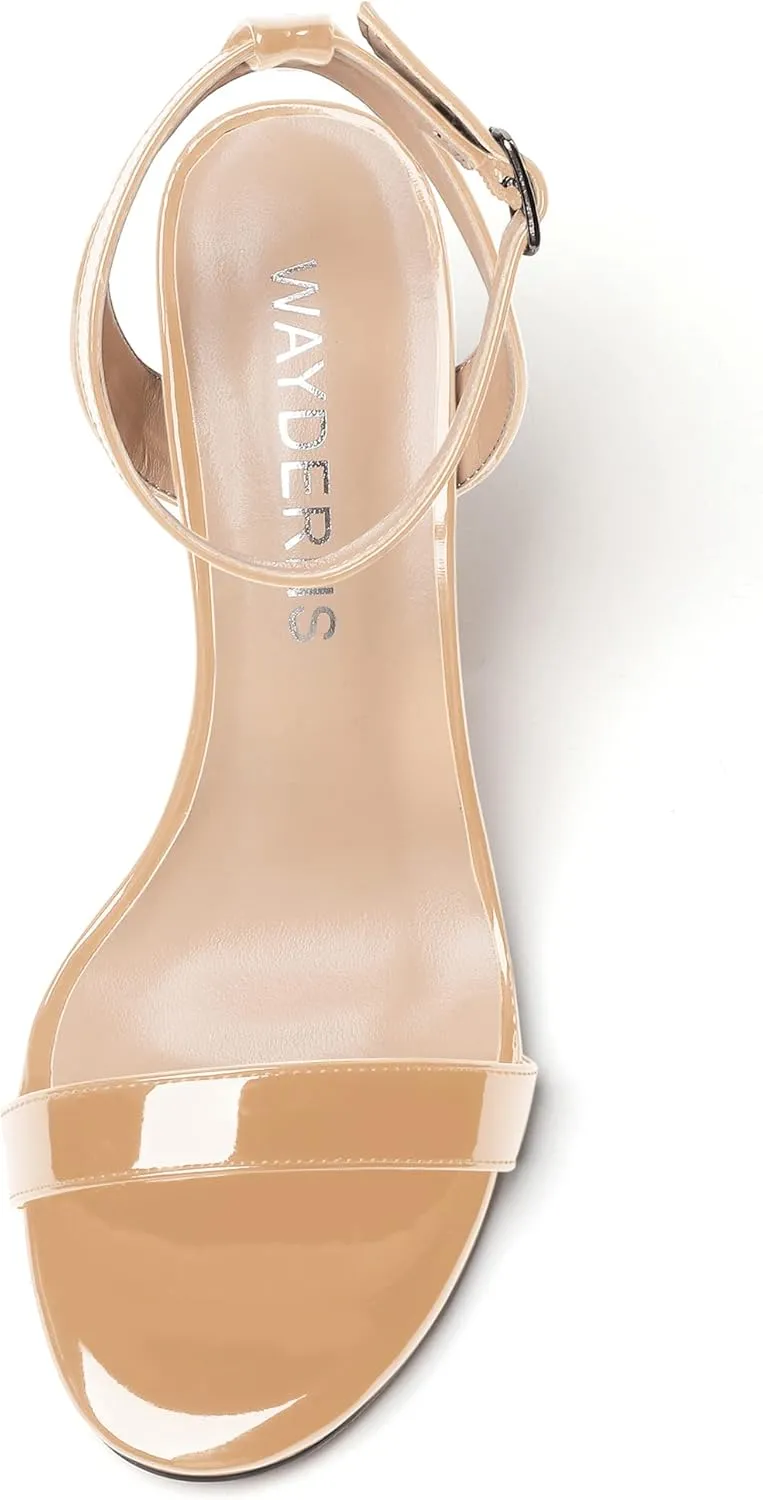 WAYDERNS Women's Ankle Strap Buckle Solid Patent Open Toe Stiletto High Heel Heeled Sandals 3.5 Inch