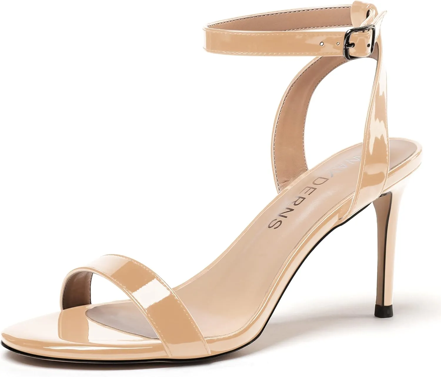 WAYDERNS Women's Ankle Strap Buckle Solid Patent Open Toe Stiletto High Heel Heeled Sandals 3.5 Inch