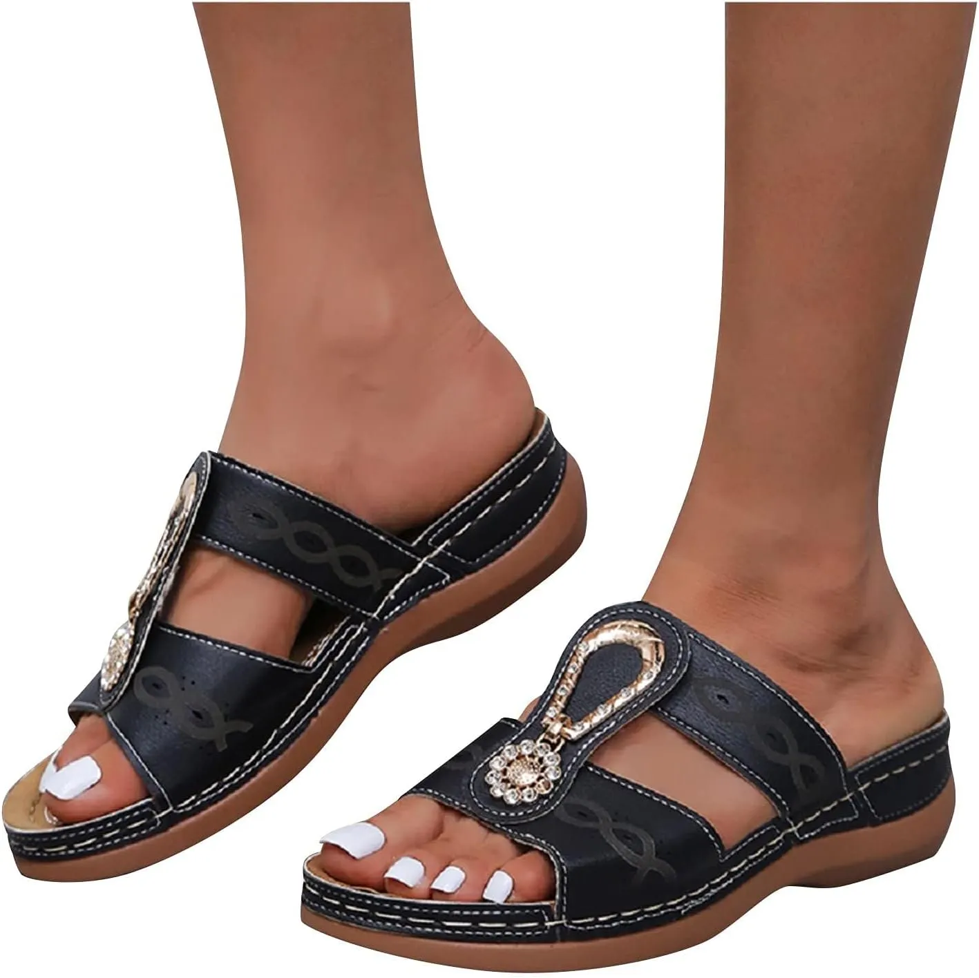 Wedge Sandals for Women Dressy Summer Arch Support Orthopedic Non Slip Comfortable Walking Slides Beach Shoes Sandal Open Toe Wide On Low Slippers Breathable Comfort Wear Sandals