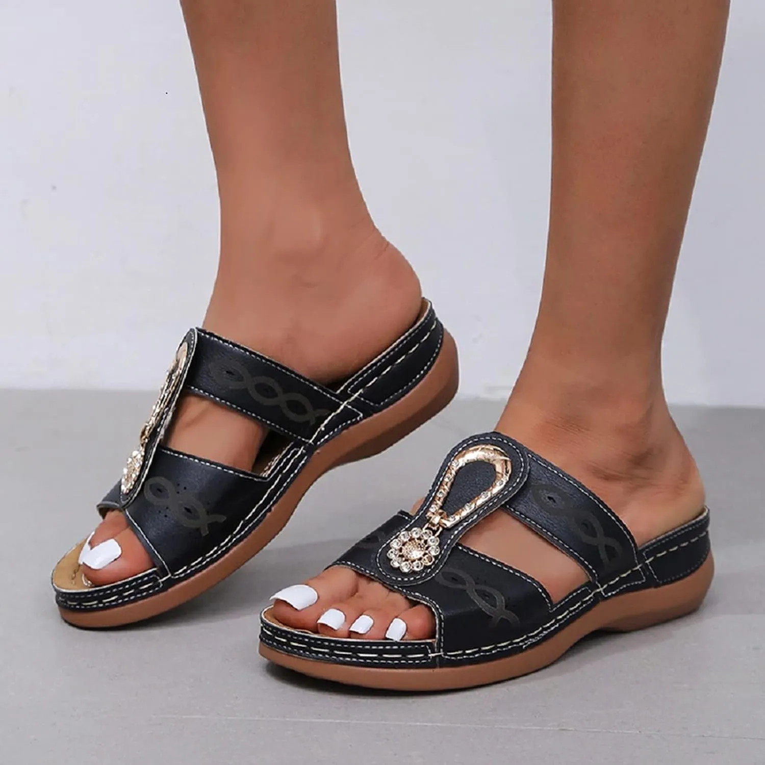 Wedge Sandals for Women Dressy Summer Arch Support Orthopedic Non Slip Comfortable Walking Slides Beach Shoes Sandal Open Toe Wide On Low Slippers Breathable Comfort Wear Sandals