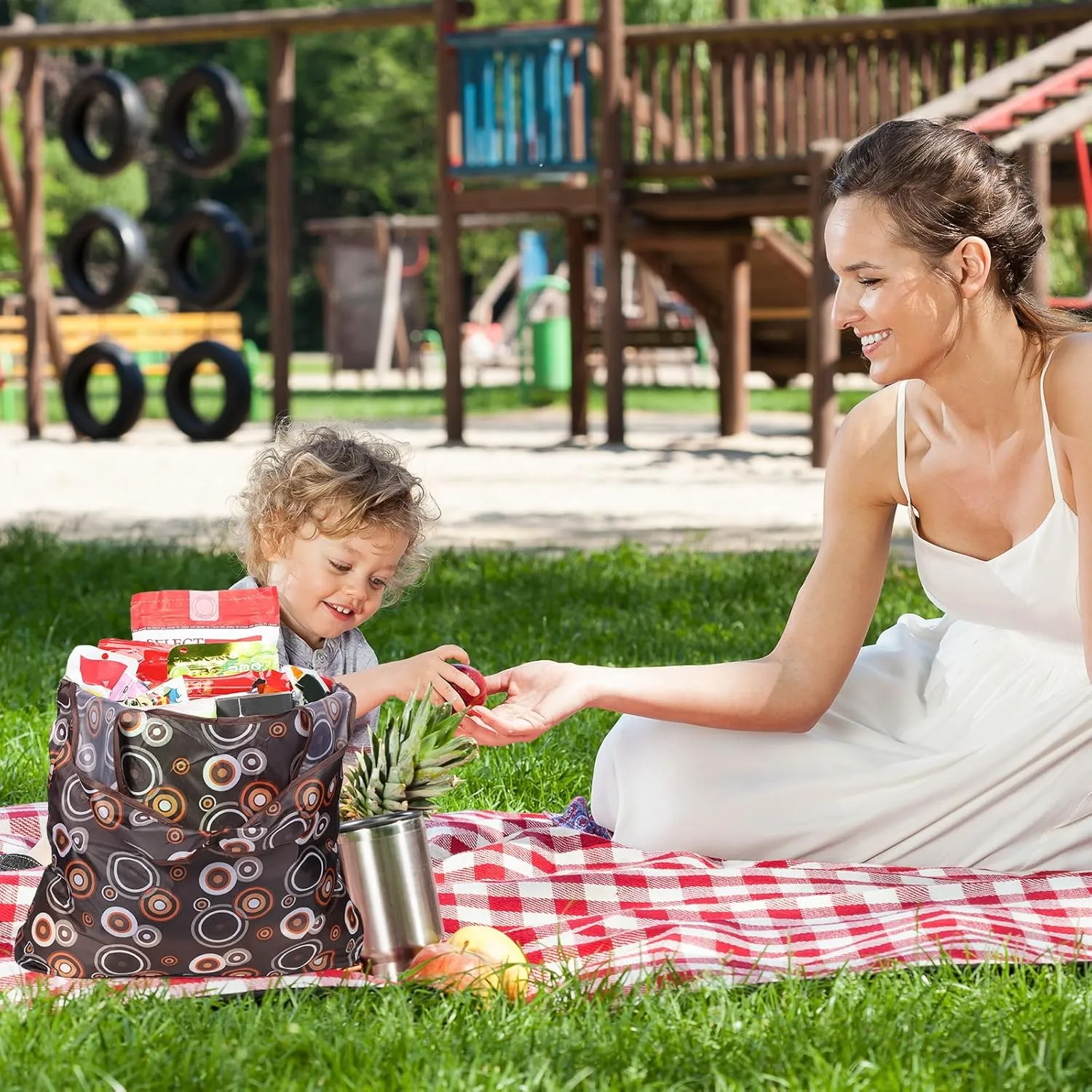 Weewooday 18 Pieces Foldable Reusable Shopping Bags Machine Washable Grocery Bags Waterproof
