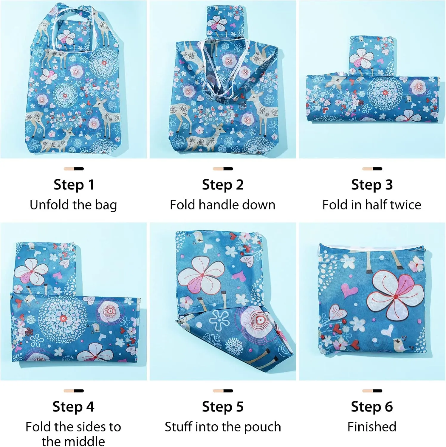 Weewooday 18 Pieces Foldable Reusable Shopping Bags Machine Washable Grocery Bags Waterproof