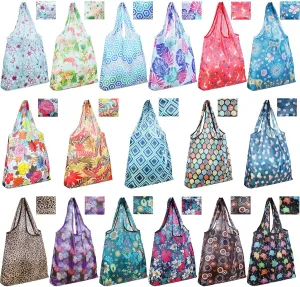 Weewooday 18 Pieces Foldable Reusable Shopping Bags Machine Washable Grocery Bags Waterproof