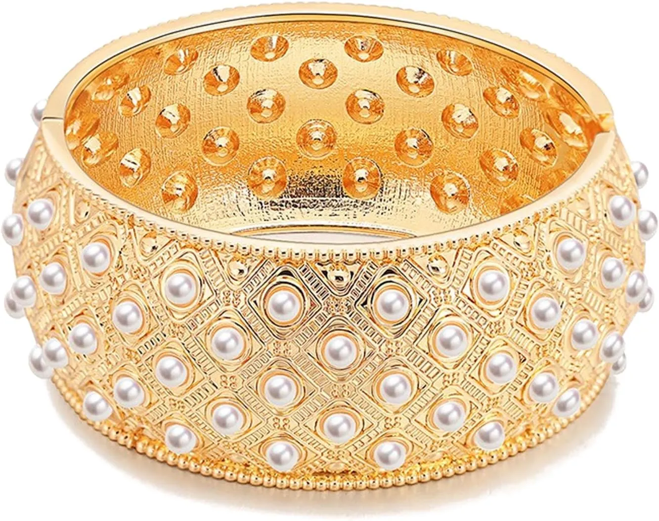 Wide Grooved Crystal Cuff Hinge Bangle Metal Shiny Punk Bracelet Great Polished Fashion Statement Bangles Gold Smooth Bangle Bracelet for Women Fashion Jewelry