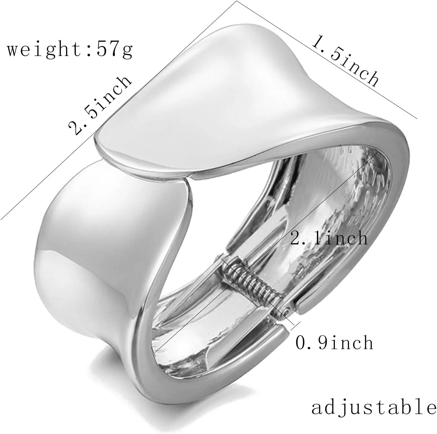 Wide Grooved Crystal Cuff Hinge Bangle Metal Shiny Punk Bracelet Great Polished Fashion Statement Bangles Gold Smooth Bangle Bracelet for Women Fashion Jewelry