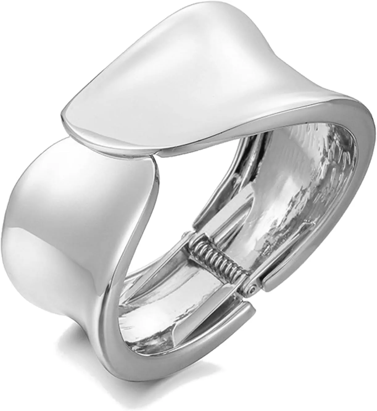 Wide Grooved Crystal Cuff Hinge Bangle Metal Shiny Punk Bracelet Great Polished Fashion Statement Bangles Gold Smooth Bangle Bracelet for Women Fashion Jewelry