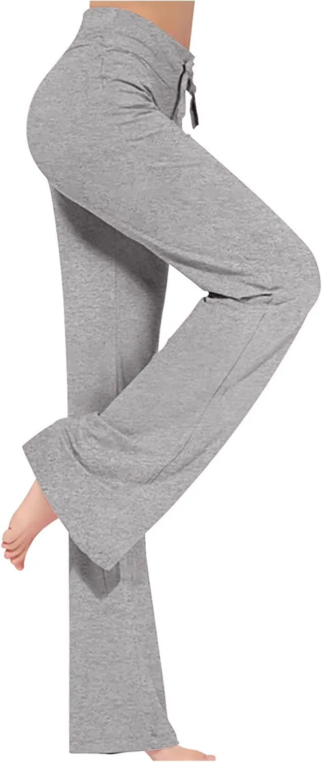 Wide Leg Yoga Pants for Women Trendy Drawstring High Waisted Workout Leggings Flare Bootleg Loose Fit Trousers