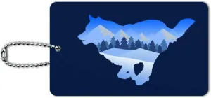 Wolf Silhouette Running Snow Scenery Luggage Card Suitcase Carry-On ID Tag