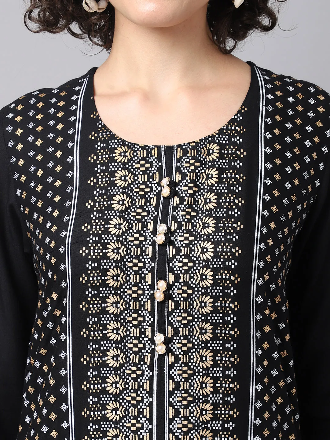 Women Black Geometric Printed Kurta With Palazzo