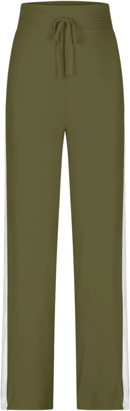 Women Comfy Soft Modal Pajama Pants Wide Leg Drawstring High Waist Stretchy Yoga Trouser Striped Casual Lounge Pant
