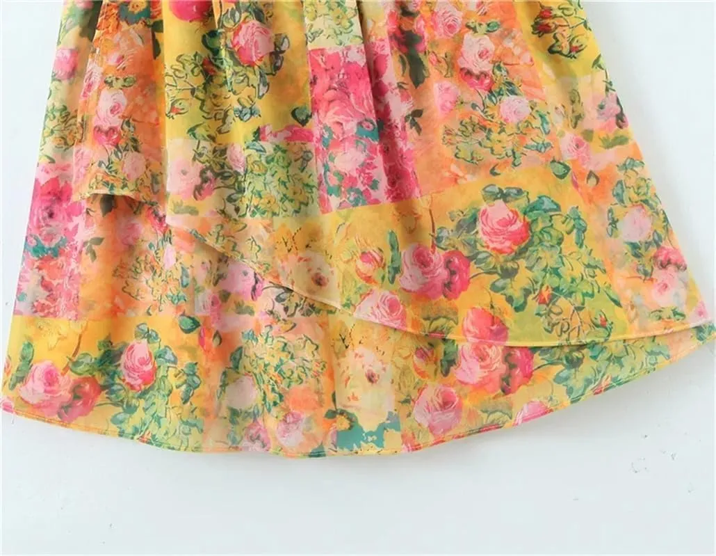 Women Corset Flower Print Spaghetti Strap Mini Dress Backless Skater Holiday Robe Slip Dress
