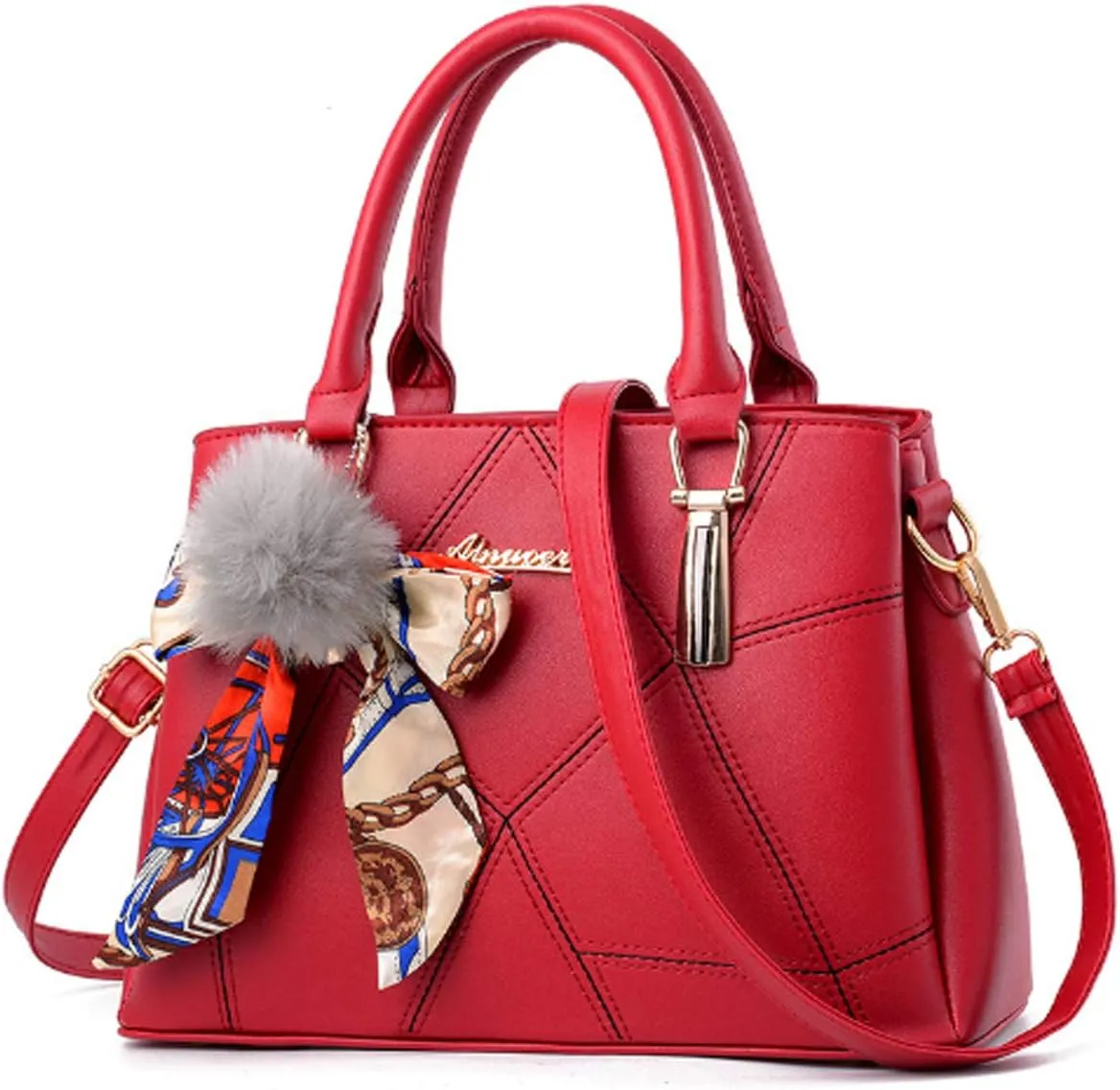 Women Handbags Ladies Fashion PU Leather Cross-body Tote Bag with Hairball
