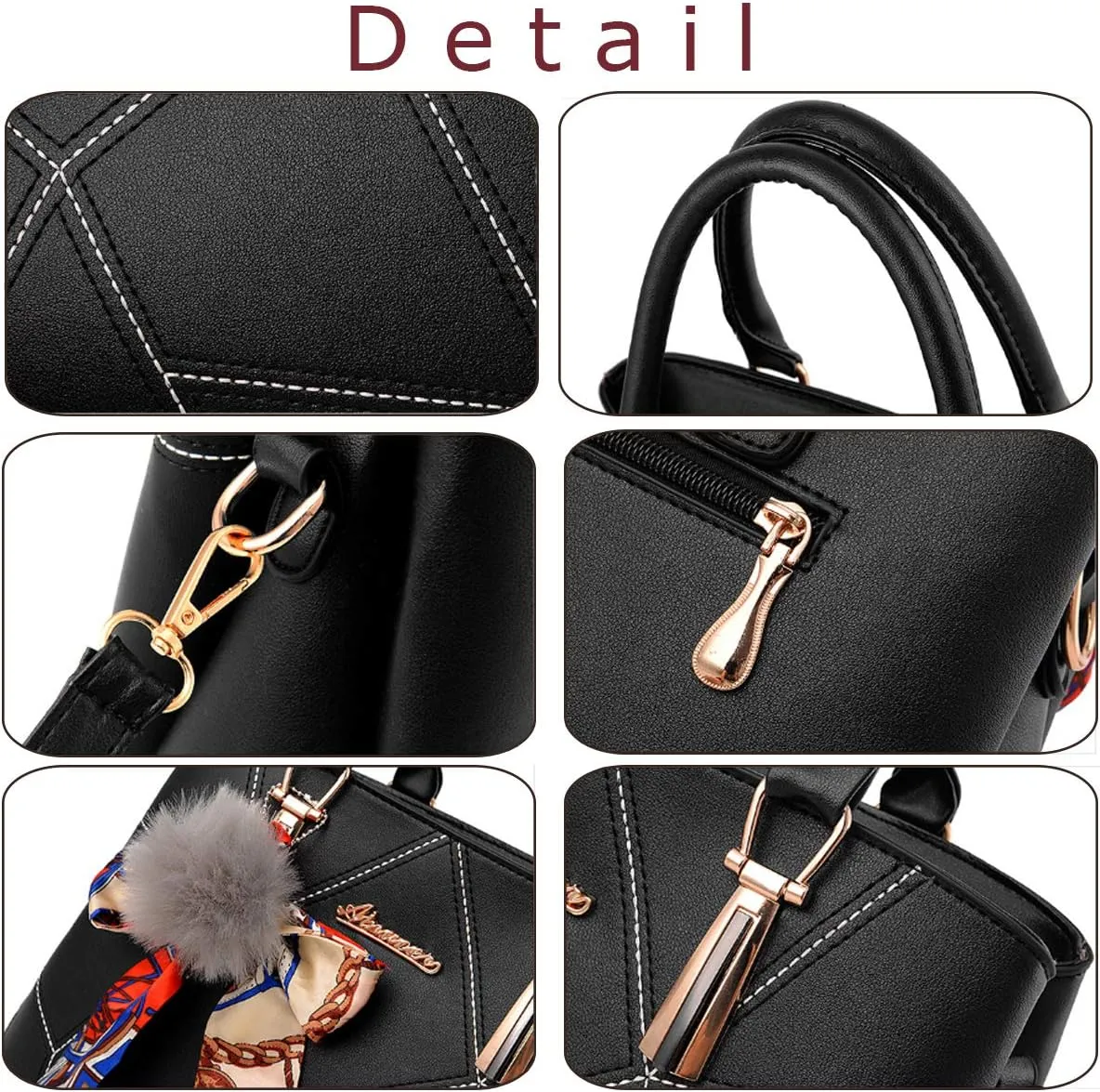 Women Handbags Ladies Fashion PU Leather Cross-body Tote Bag with Hairball