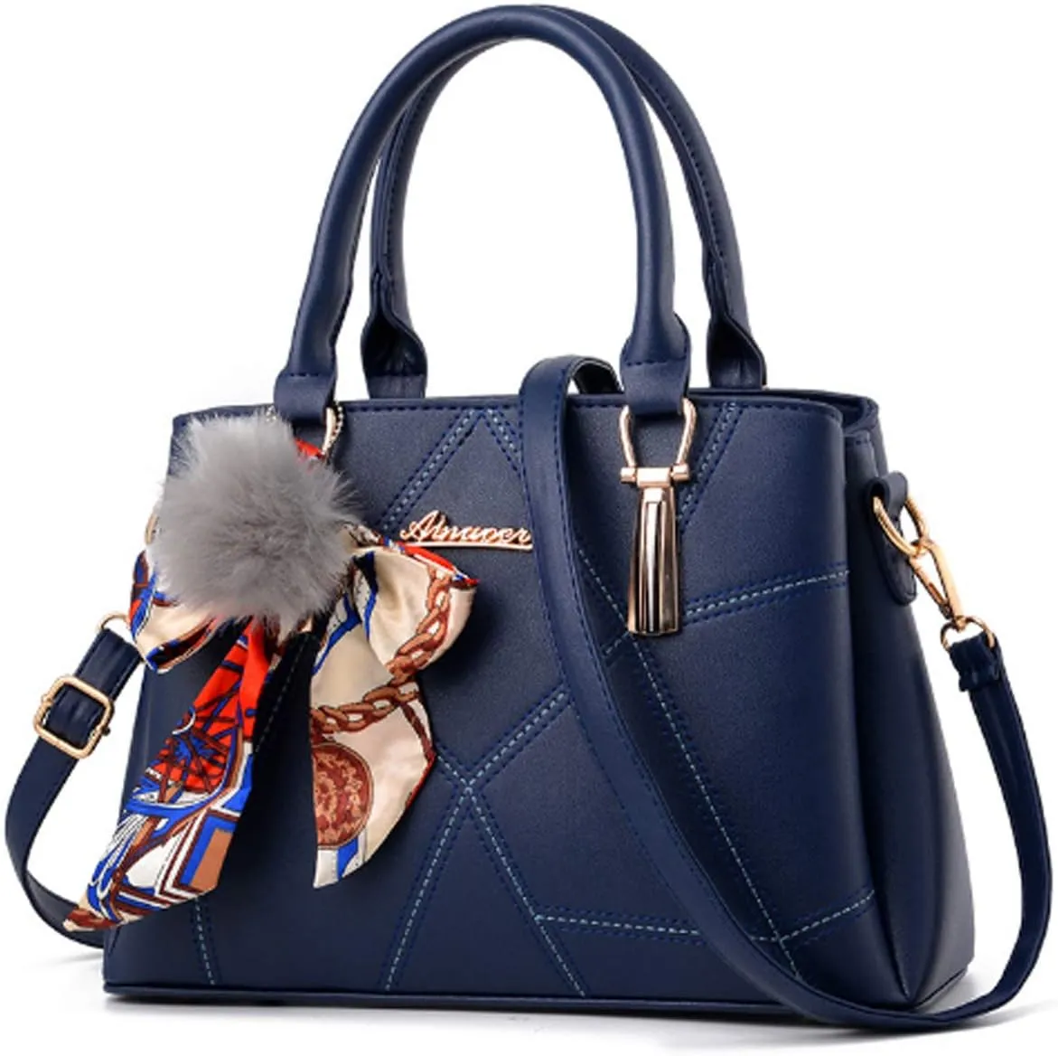 Women Handbags Ladies Fashion PU Leather Cross-body Tote Bag with Hairball