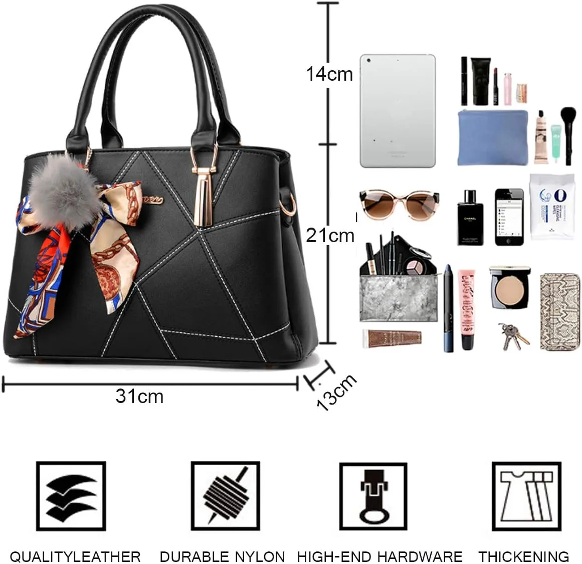 Women Handbags Ladies Fashion PU Leather Cross-body Tote Bag with Hairball
