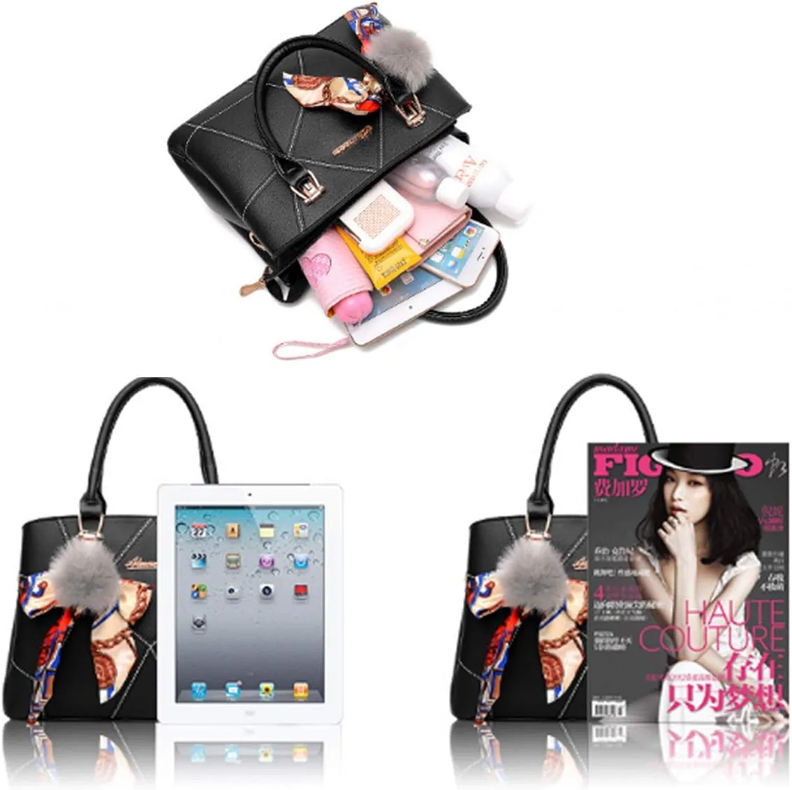 Women Handbags Ladies Fashion PU Leather Cross-body Tote Bag with Hairball