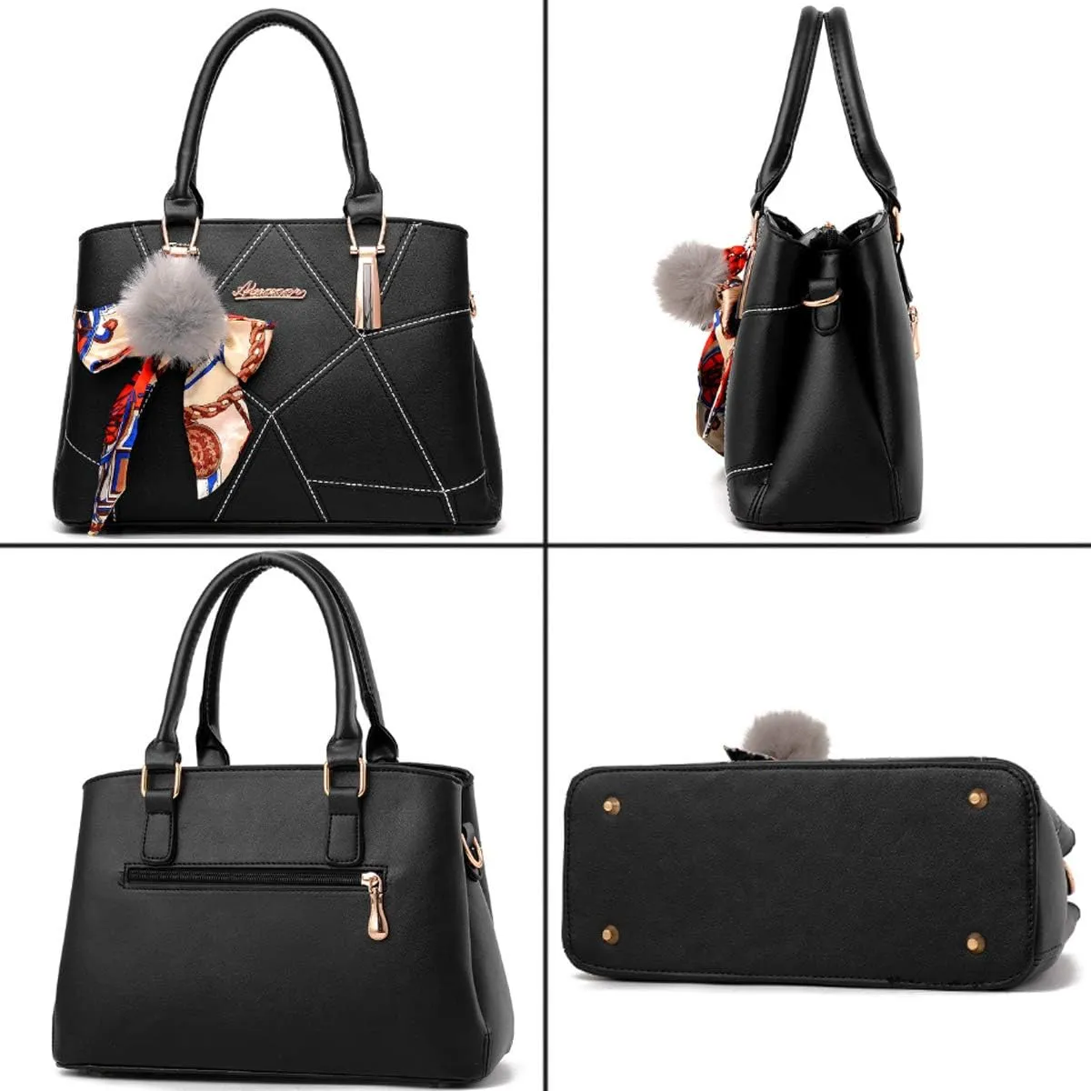 Women Handbags Ladies Fashion PU Leather Cross-body Tote Bag with Hairball