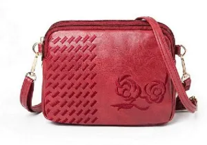 Women Handbags Shoulder Bags, Satchel Tote Bag, Ladies Mini Floral Clutch Shoulder Bags Handbags Women PU Leather Messenger Bag (Color : Red)