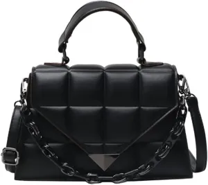 Women Handbags Shoulder Bags, Satchel Tote Bag, Luxury Women's Flap Shoulder Bags Fashion Quality Pu Leather Purses and Handbags (Color : Black)