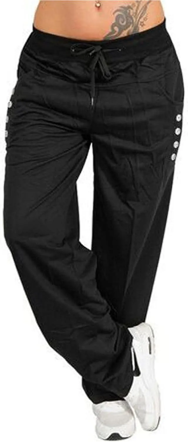Women High Waist Wide Leg Pants Fashion Drawstring Elastic Beach Trousers Summer Comfy Straight Leg Long Pants Pockets