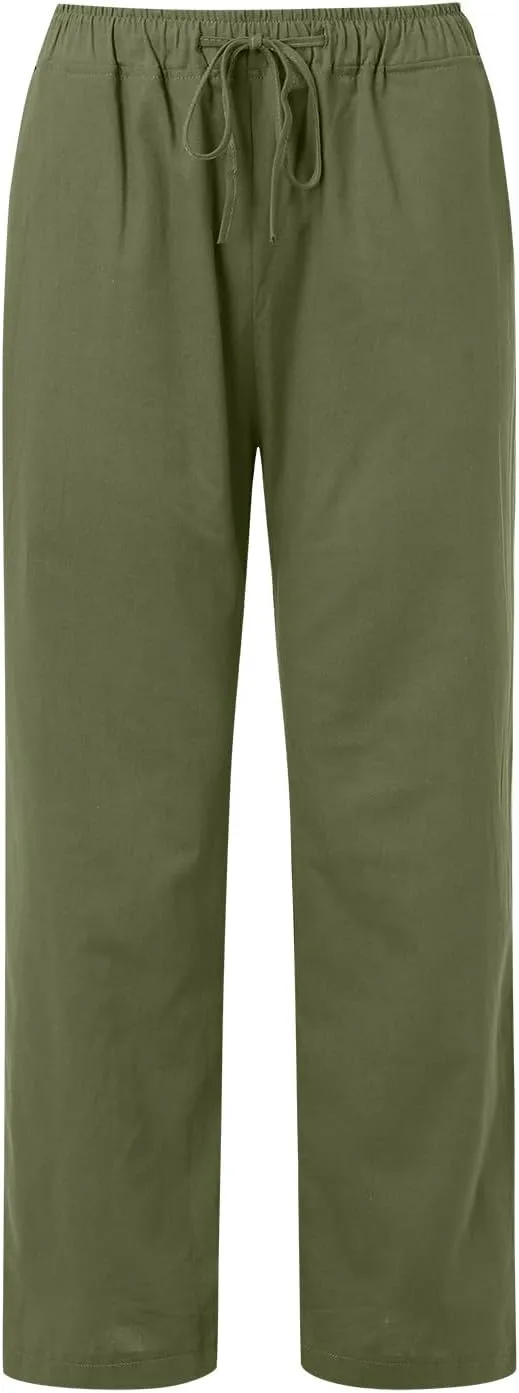 Women High Waist Wide Leg Pants Fashion Drawstring Elastic Beach Trousers Summer Comfy Straight Leg Long Pants Pockets