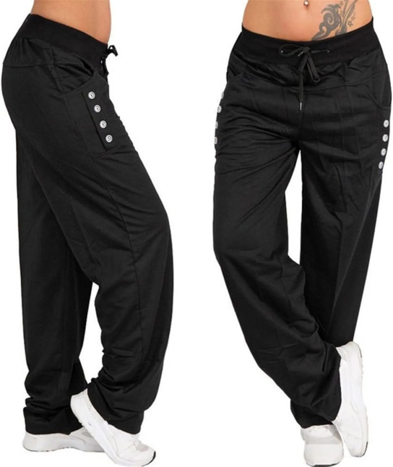 Women High Waist Wide Leg Pants Fashion Drawstring Elastic Beach Trousers Summer Comfy Straight Leg Long Pants Pockets