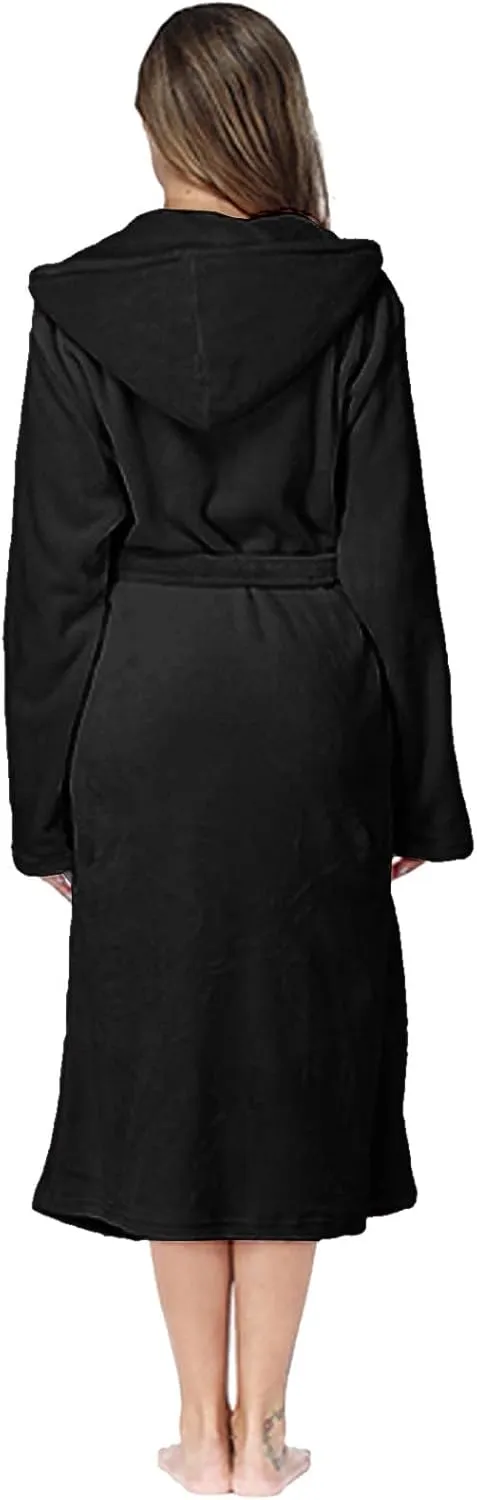 Women Hooded Fleece Bathrobe Lightweight Soft Robe Long Flannel Sleepwear Fleece Hooded Bathrobe Silk Lingerie