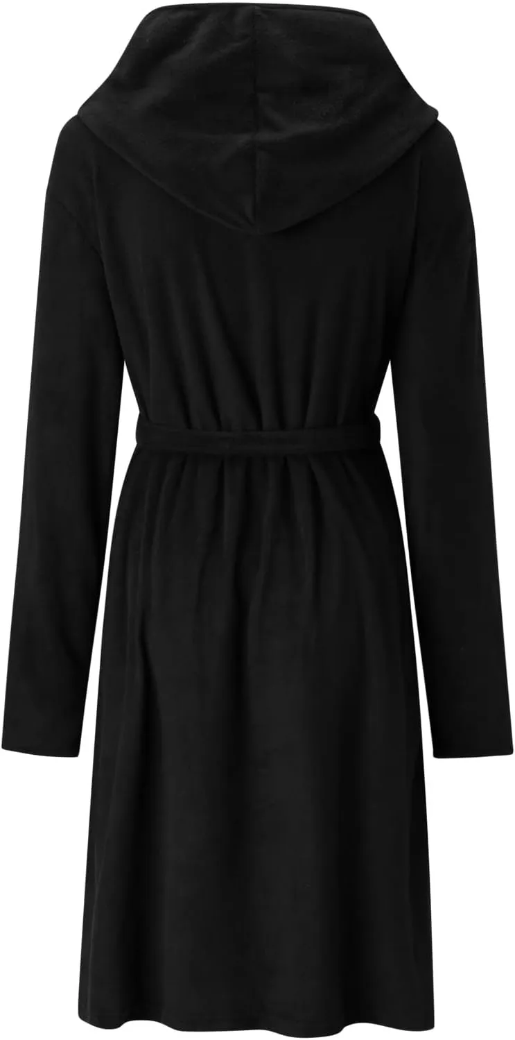 Women Hooded Fleece Bathrobe Lightweight Soft Robe Long Flannel Sleepwear Fleece Hooded Bathrobe Silk Lingerie