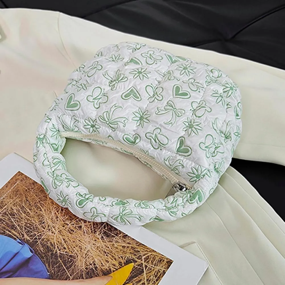 Women Quilted Padded Ruched Handbag Bubble Tote Bag with Zipper Hobo Bag Crescent Satchel Purse for Work Travel