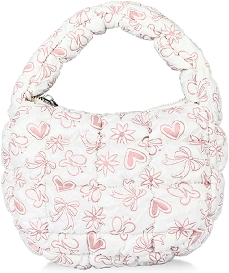 Women Quilted Padded Ruched Handbag Bubble Tote Bag with Zipper Hobo Bag Crescent Satchel Purse for Work Travel