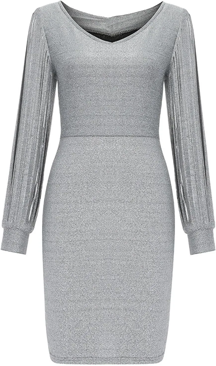 Women Sequin Bodycon Midi Dress Elegant Long Sleeve Cutout Party Evening Gown Formal Dresses