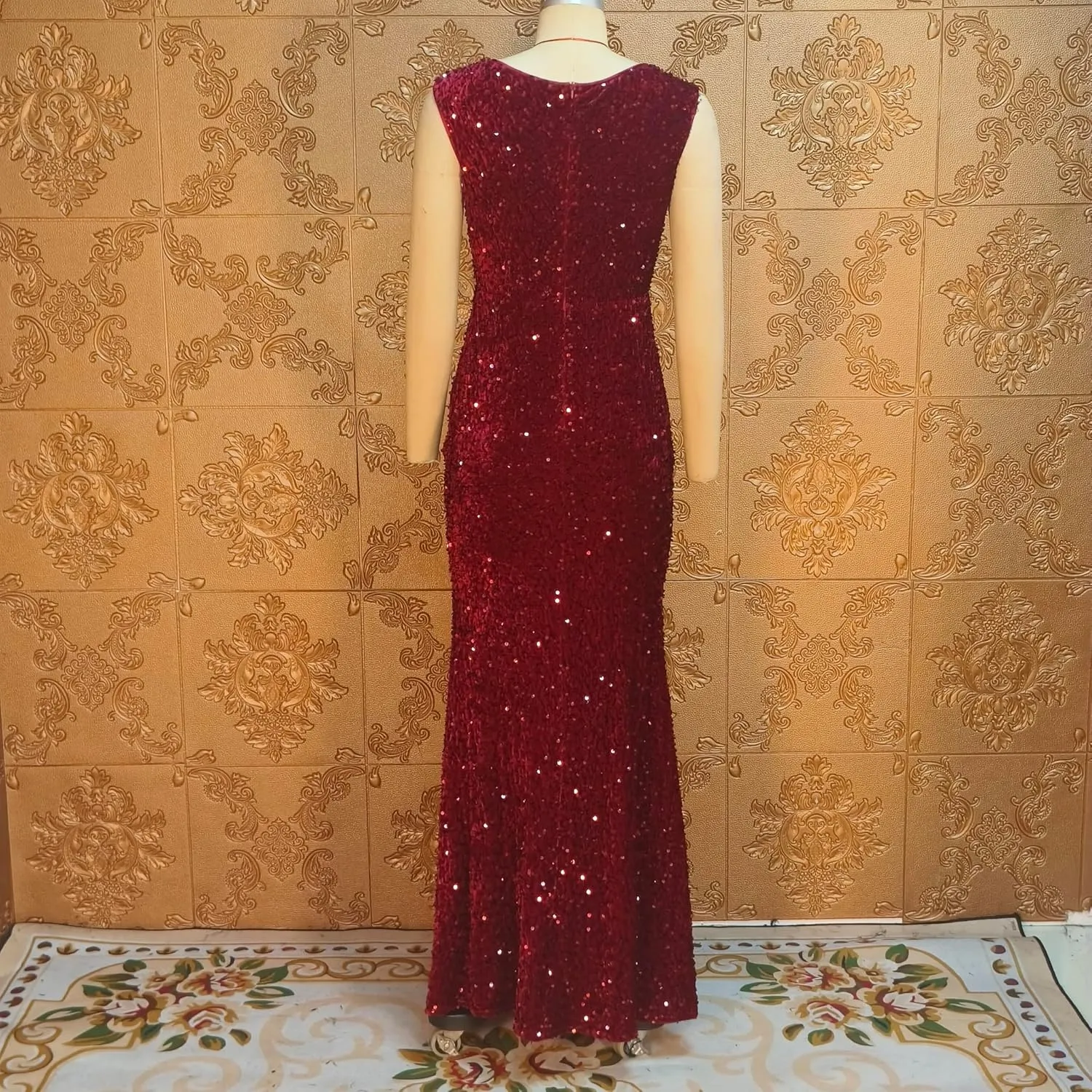 Women Sexy Sequin Off Shoulder Bodycon Evening Maxi Dress