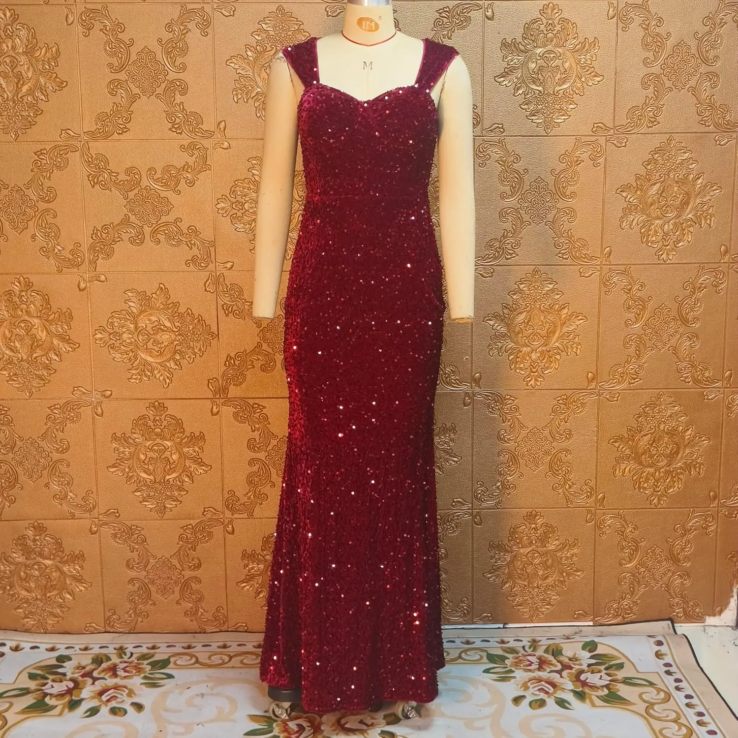 Women Sexy Sequin Off Shoulder Bodycon Evening Maxi Dress