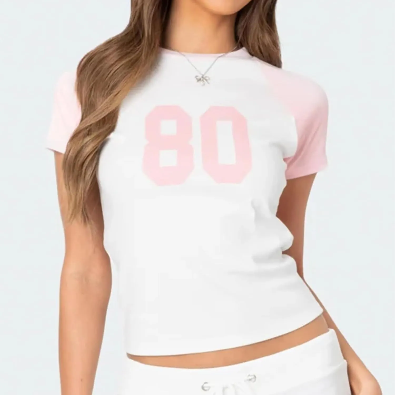 Women Y2K Short Sleeve Jersey Crop Tops Numer Print Crew Neck Baby Tee 90S Vintage Slim Fit Shirts Streetwear