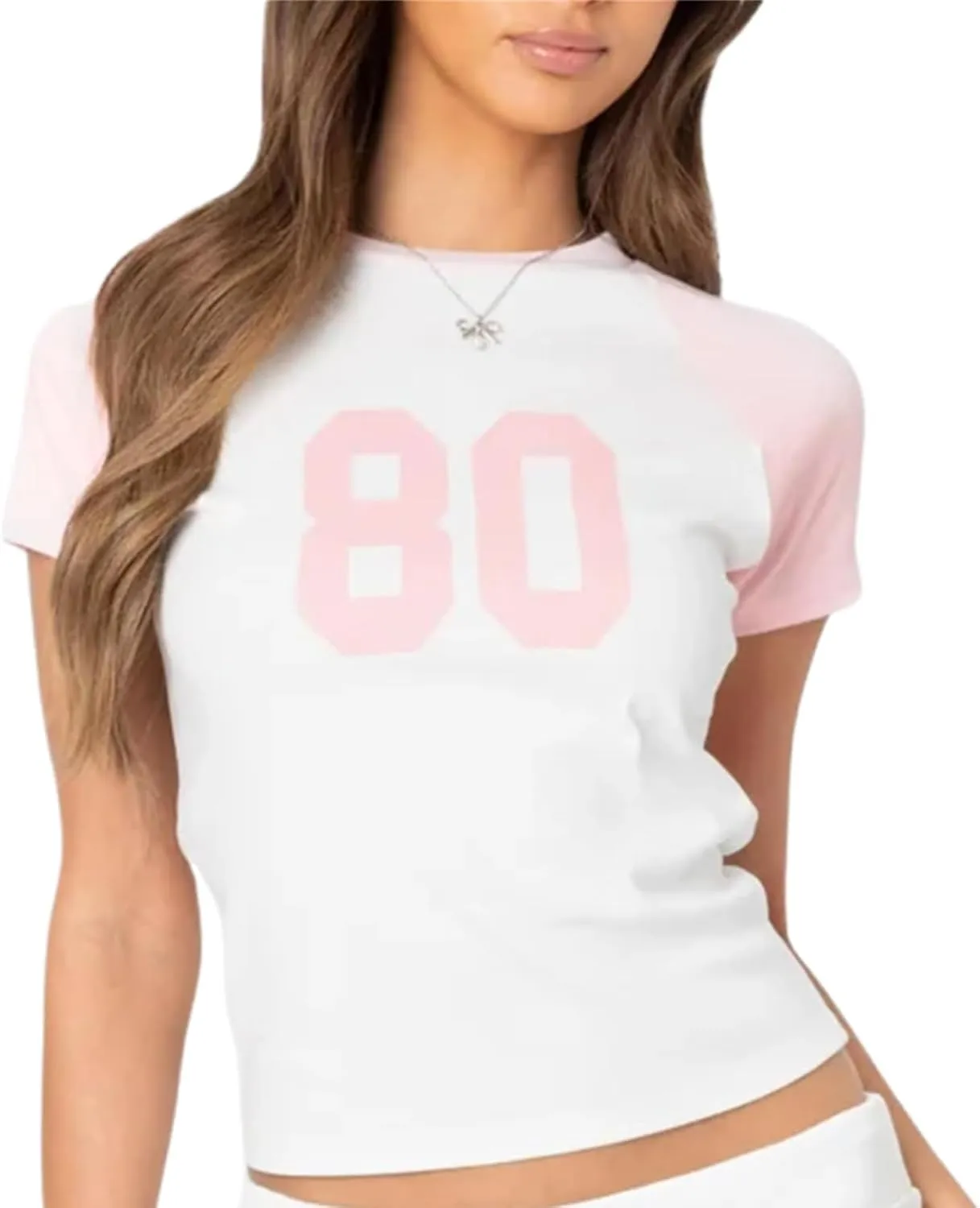 Women Y2K Short Sleeve Jersey Crop Tops Numer Print Crew Neck Baby Tee 90S Vintage Slim Fit Shirts Streetwear