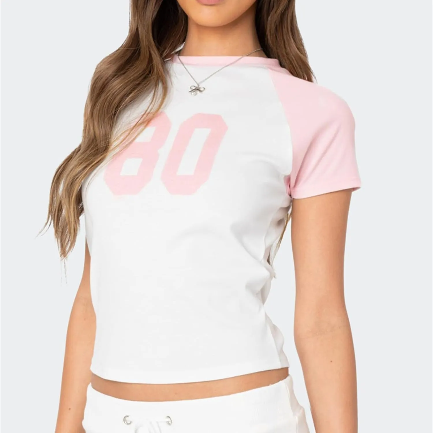 Women Y2K Short Sleeve Jersey Crop Tops Numer Print Crew Neck Baby Tee 90S Vintage Slim Fit Shirts Streetwear