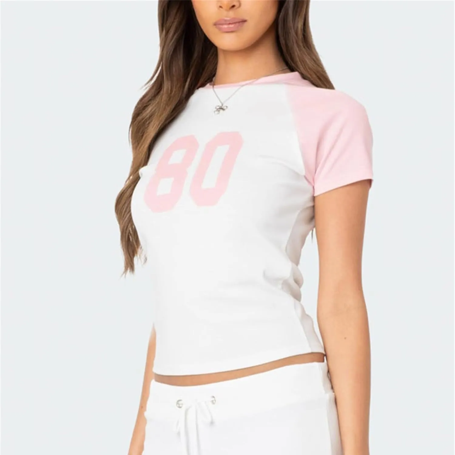 Women Y2K Short Sleeve Jersey Crop Tops Numer Print Crew Neck Baby Tee 90S Vintage Slim Fit Shirts Streetwear
