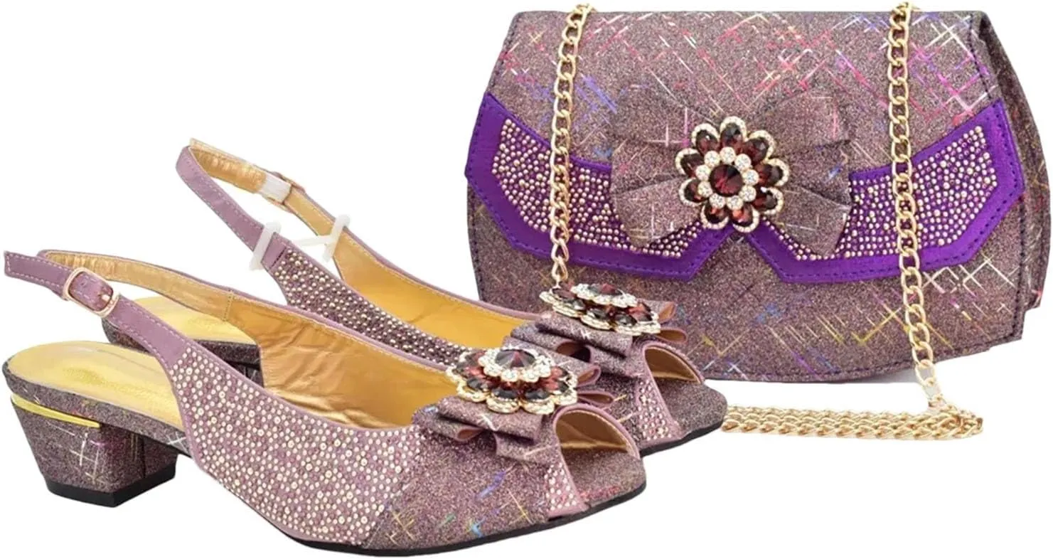Women's African Crystal Bridal Set - Italian-Designed Shoes & Matching Clutch Bag