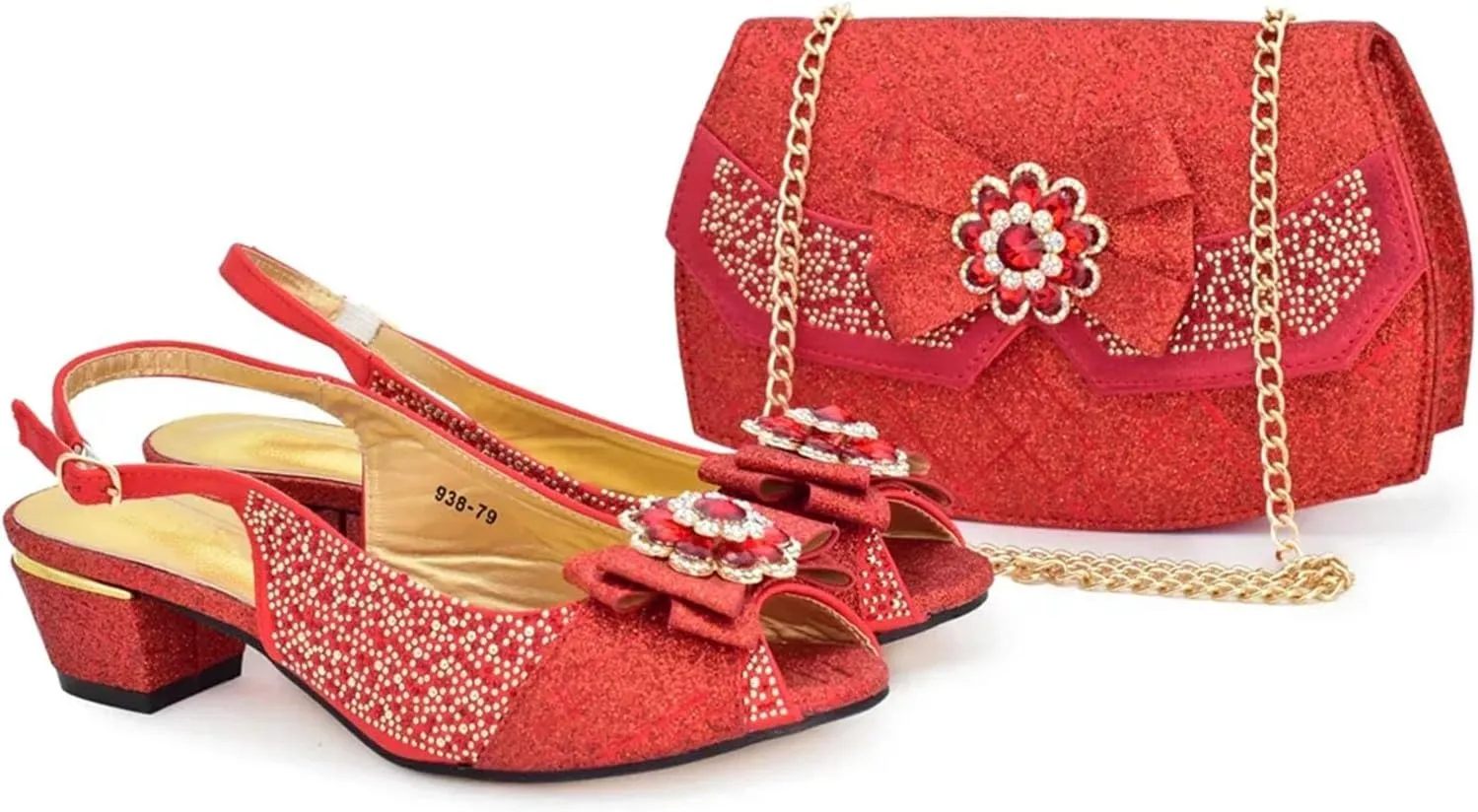 Women's African Crystal Bridal Set - Italian-Designed Shoes & Matching Clutch Bag