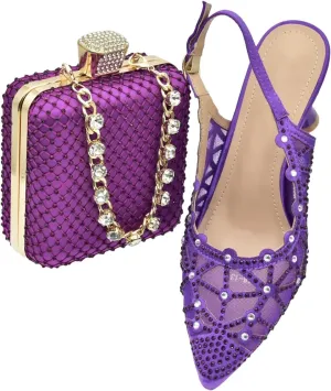 Women's African Diamond Bridal Set - Pointed Toe Elegant Wedding Pumps & Clutch