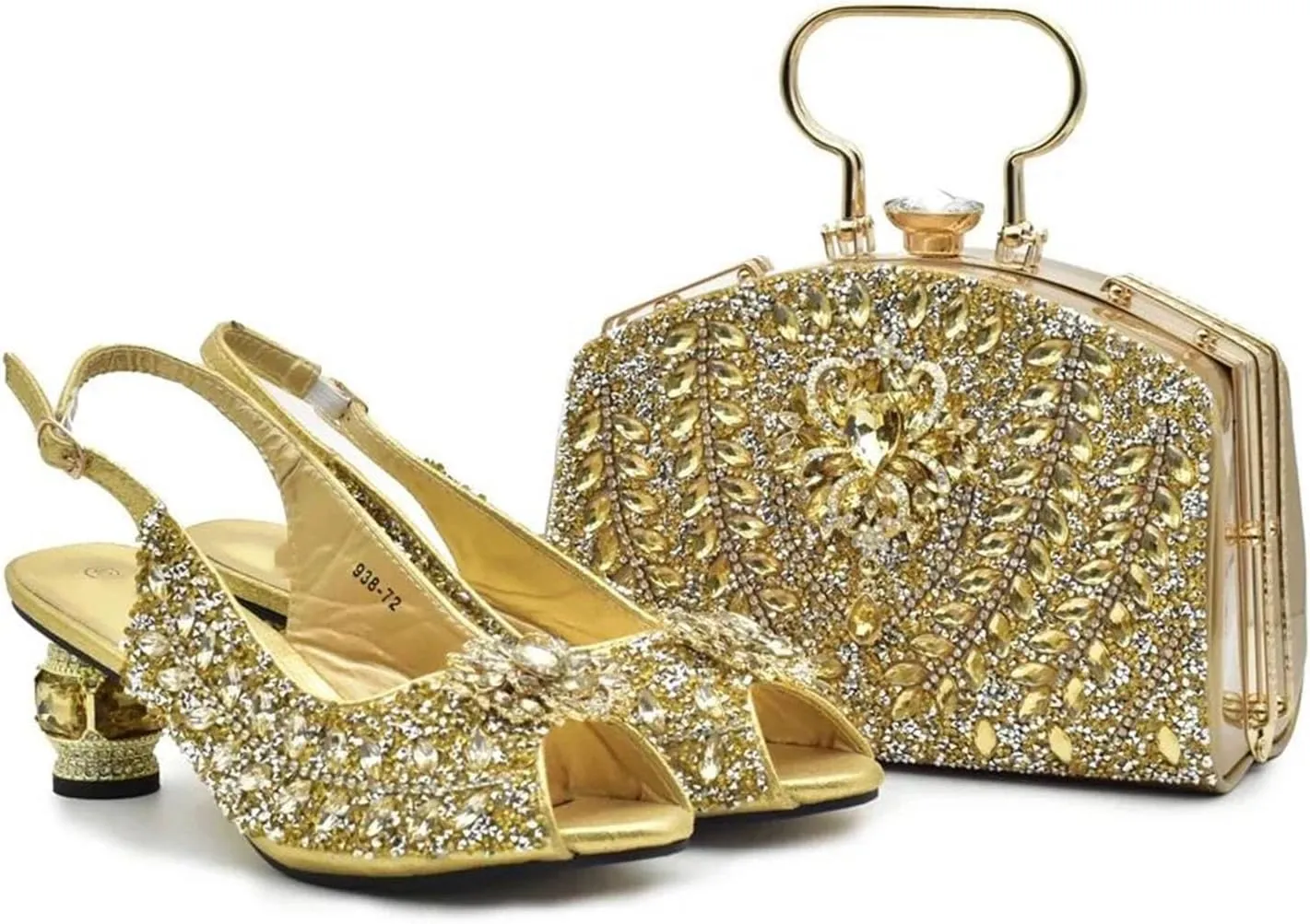 Women's African-Italian Bridal Pair - Rhinestone Wedding Pumps & Clutch Bag (Nigeria Party Edition)